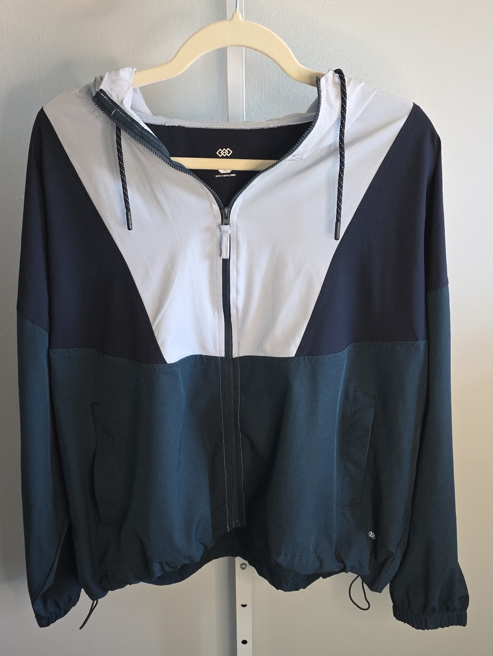 Men's Colorblock Hooded Windbreaker Jacket - Light Blue,  Navy & Teal / XL